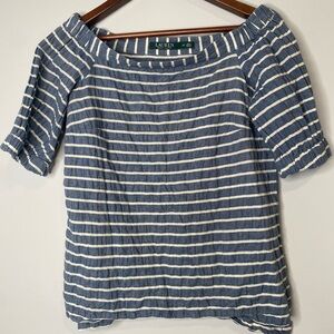 Lauren Ralph Lauren Blue & White Striped Top Size XS Cotton & Linen Blend -Flaw